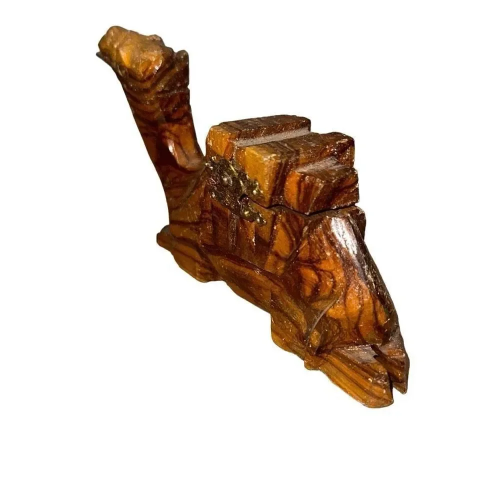 Camel Figurine From Egypt hand carved olive wood trinket box vintage wooden